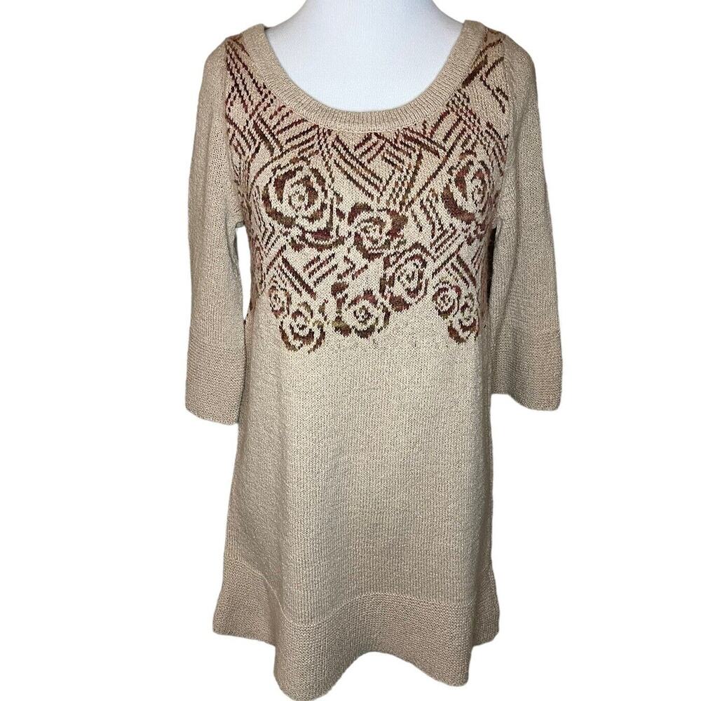 Free People Sz S‎ Sweater Desert Rose Cotton Wool Alpaca Tan Knit Sweater Tunic